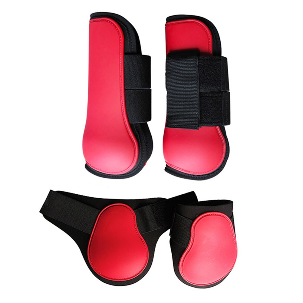 4pcs Running Jumping Outdoor Protective PU Shell Horse Leg Boots Sports Riding Adjustable Band Training Front Hind